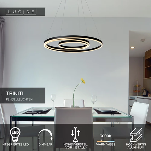 Lucide TRINITI - Pendelleuchten - Ø 80 cm - LED Dim. - 3000K - Schwarz - USP